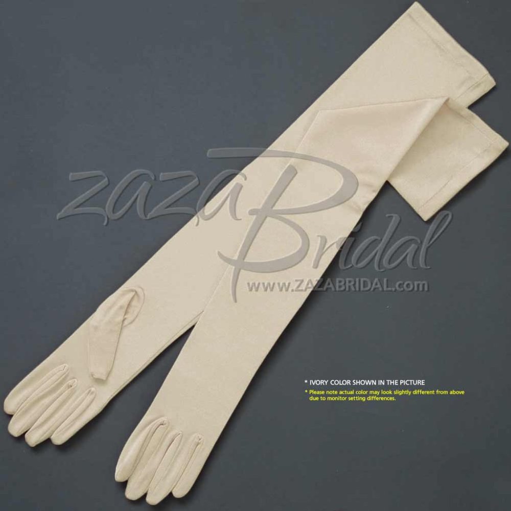 23.5″ Long 4-Way Stretch Matte Finish Satin Gloves Opera Length 16BL - Ivory